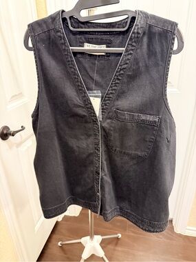 We The Free Black Denim Button-Front Vest with Chest Pocket NWT